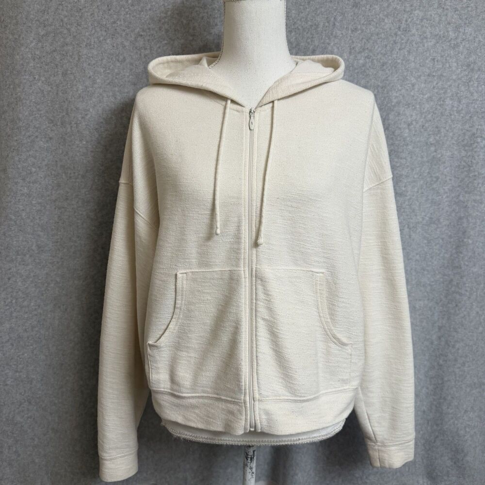 Old Navy Women's M Off White Lightweight Full Zip Hoodie Jacket Cotton Blend - Picture 2 of 7